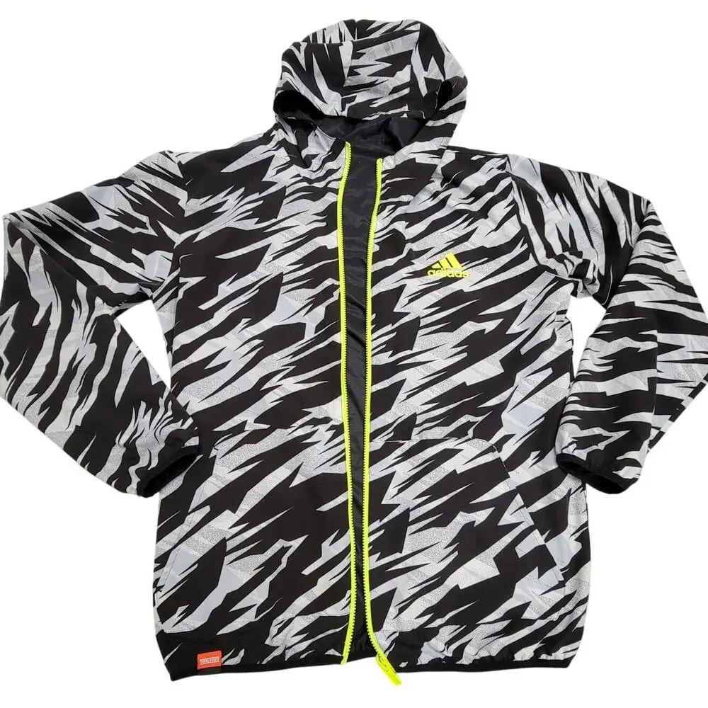 Adidas Reversible Windbreaker Jacket Black Zebra Print Neon Green Zip Mens M L
